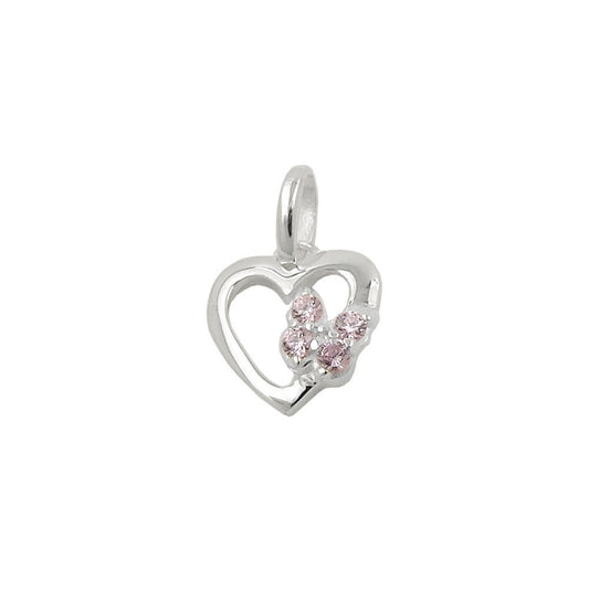 Pendant 10x9mm heart with butterfly zirconias pink silver 925