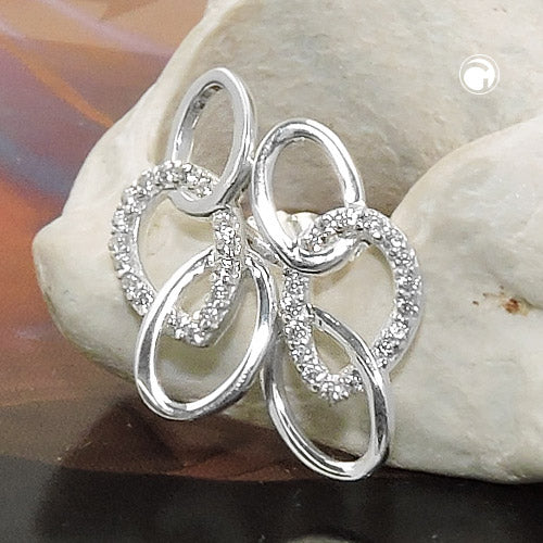 Stud earring 16x7mm with 3 ellipses and zirconias silver 925