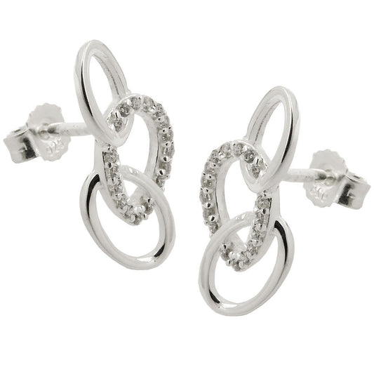 Stud earring 16x7mm with 3 ellipses and zirconias silver 925