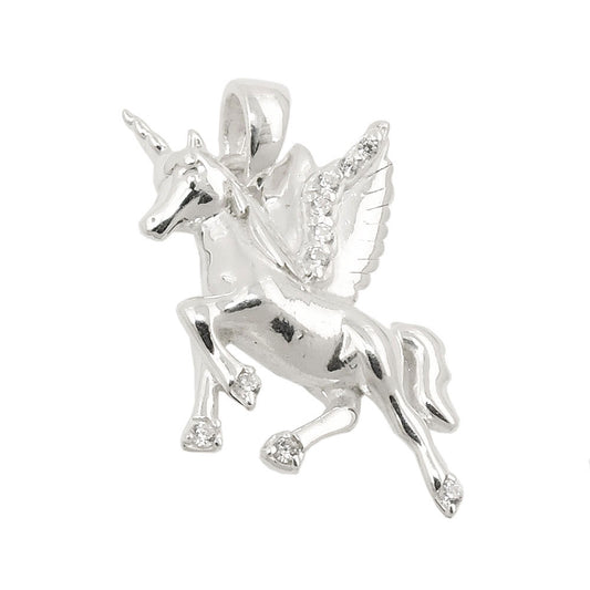 Pendant 18x15mm horse with a horn and wings zirconia silver 925