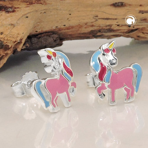 Stud earring 10x8mm children's earring mythical creature horse with horn silver 925