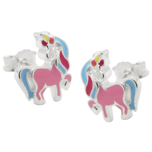 Stud earring 10x8mm children's earring mythical creature horse with horn silver 925