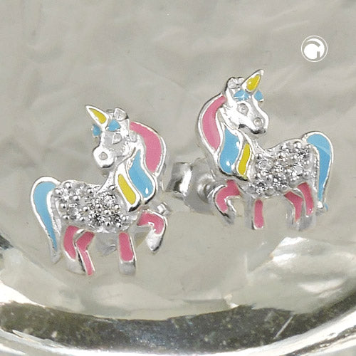 Stud earring 10x8mm children's earring mythical creature horse with horn zirconia silver 925