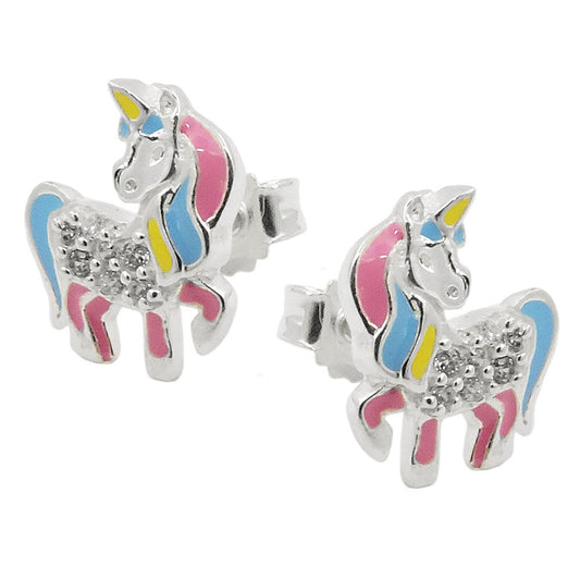 Stud earring 10x8mm children's earring mythical creature horse with horn zirconia silver 925