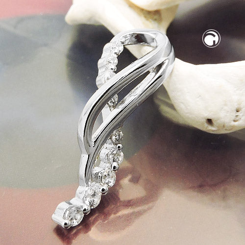Pendant 25x7mm with many zirconias rhodium-plated silver 925