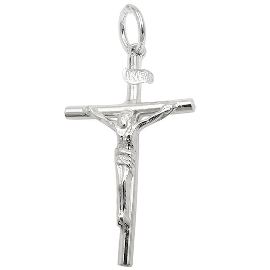 Pendant 32x18mm cross with Jesus shiny silver 925