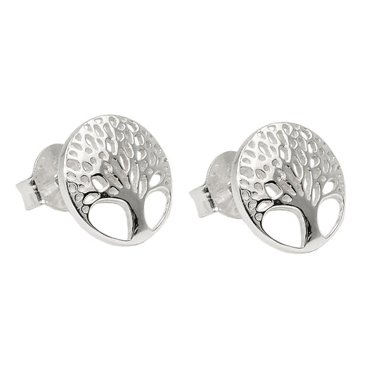 Stud earrings 10mm tree of life filigree shiny silver 925
