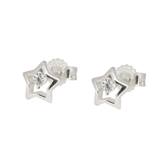 Stud earring 6mm star with zirconia silver 925