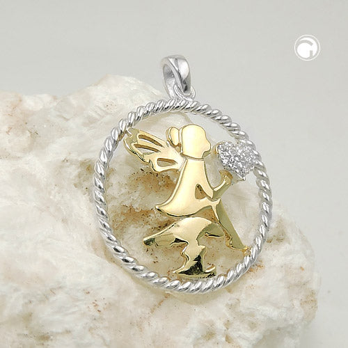 Pendant 21mm elf bicolor with heart made of zirconias silver 925