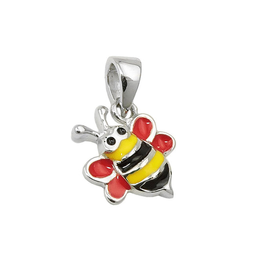 Pendant 10x10mm bee red-yellow-black enamelled silver 925