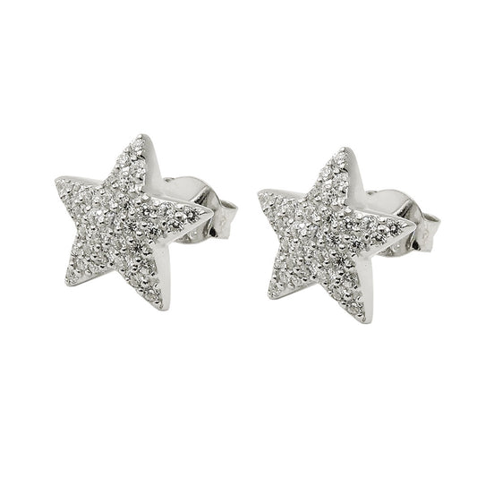 Stud earrings 10x10mm star zirconia white rhodium-plated silver 925