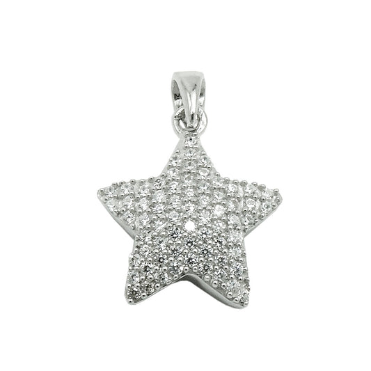 Pendant 13x13mm star with many zirconias rhodium-plated silver 925