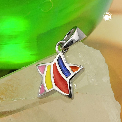 Pendant 8x8mm star colored enamelled silver 925