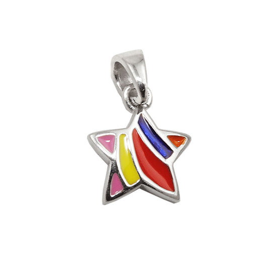 Pendant 8x8mm star colored enamelled silver 925