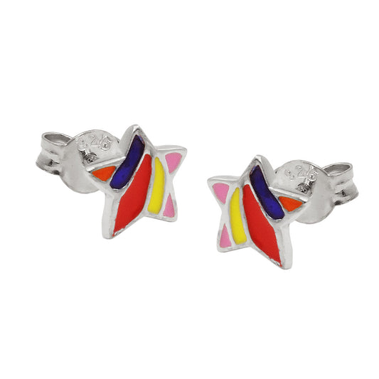Stud earring 7x7mm star colored enamelled silver 925