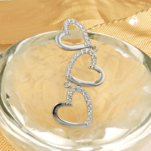 Pendant 42x13mm hearts with zirconias shiny rhodium-plated silver 925