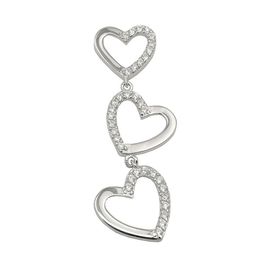 Pendant 42x13mm hearts with zirconias shiny rhodium-plated silver 925