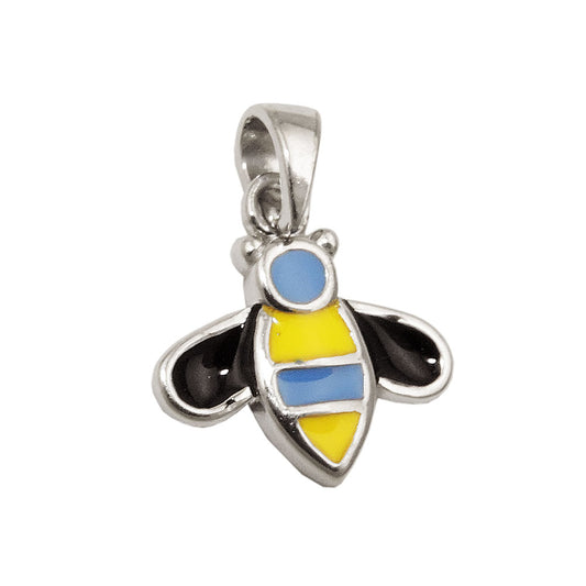 Pendant 10x11mm bee blue-yellow-black enamelled silver 925