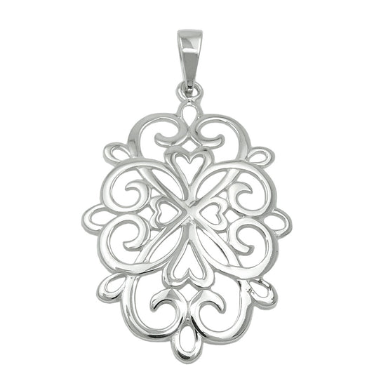 Pendant 27x19mm filigree flower shiny rhodium-plated silver 925