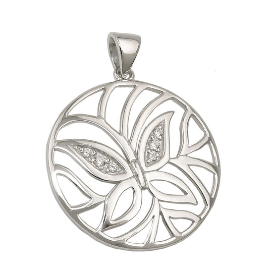 Pendant 23mm butterfly with zirconias shiny rhodium-plated silver 925