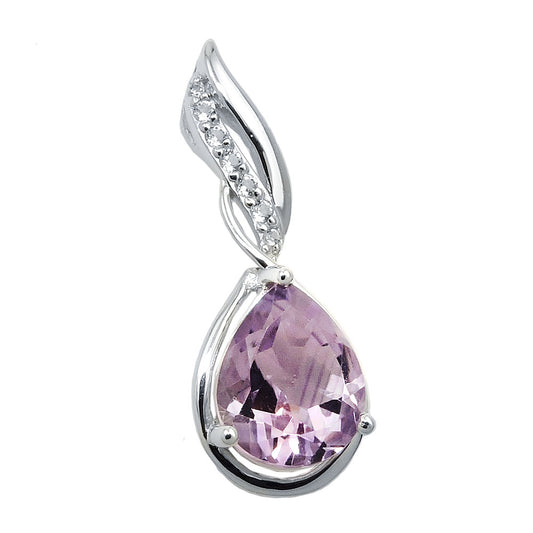 Pendant 27x10mm Amethyst with Zirconias shiny rhodium-plated silver 925