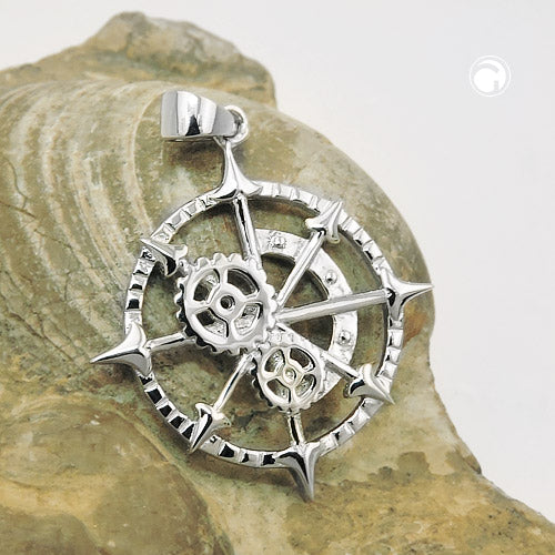 Pendant 22mm nautical measuring instrument silver shiny rhodium-plated 925