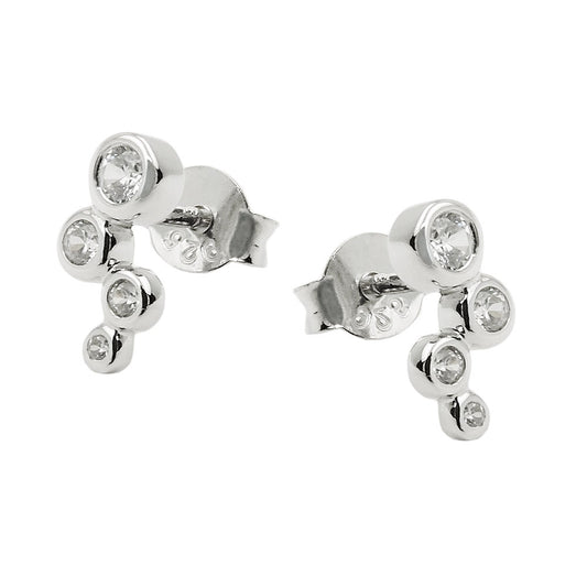 Stud earrings 9x3mm 4x zirconia white shiny rhodium-plated silver 925