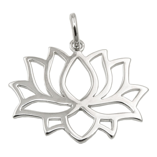 Pendant 18x24mm stylized flower shiny rhodium-plated silver 925