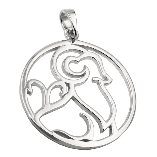 Pendant 21mm zodiac sign Aries shiny rhodium-plated silver 925