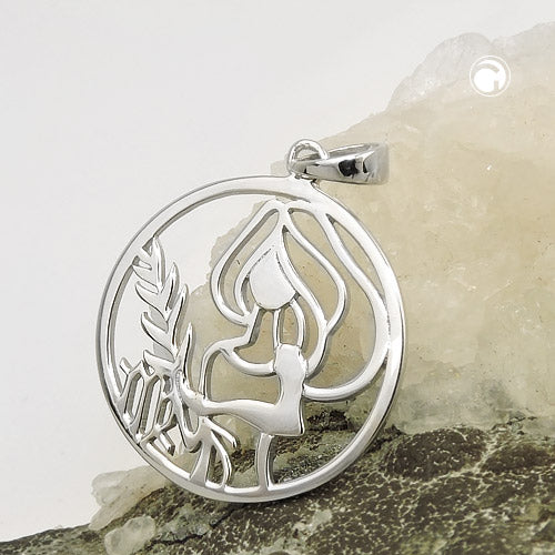 Pendant 21mm zodiac sign Virgo shiny rhodium-plated silver 925