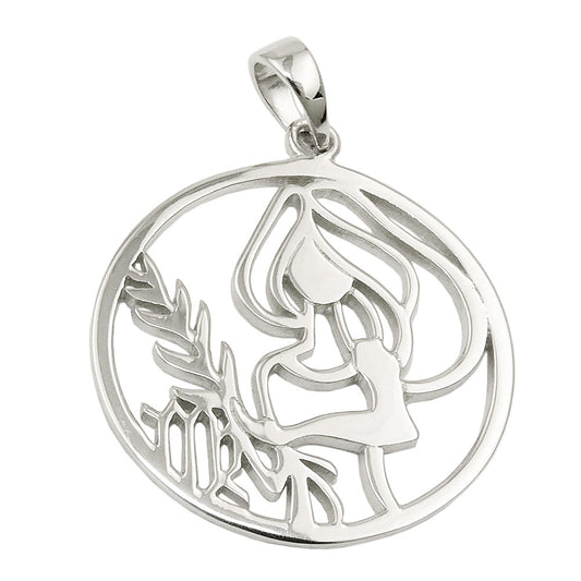 Pendant 21mm zodiac sign Virgo shiny rhodium-plated silver 925