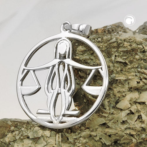 Pendant 21mm zodiac sign Libra shiny rhodium-plated silver 925