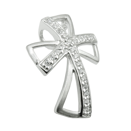Pendant 20x14mm cross with zirconias rhodium-plated silver 925