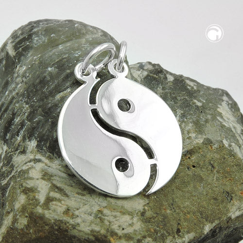 Pendant 18mm double yin-yang shiny silver 925
