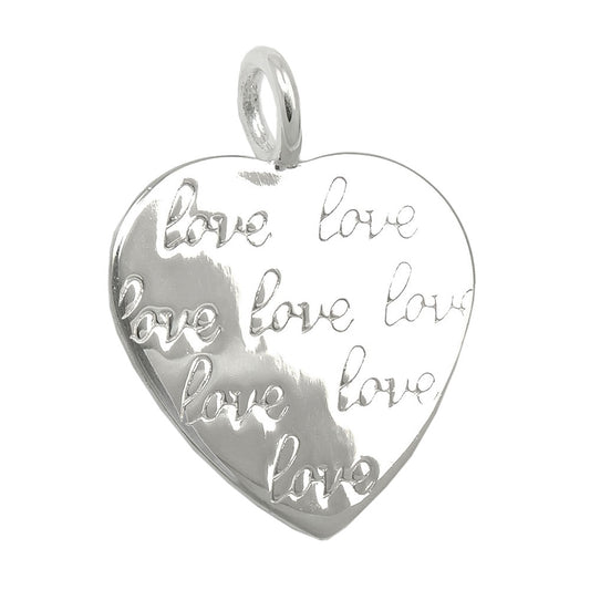 Pendant 19x18mm heart embossed -love- shiny silver 925