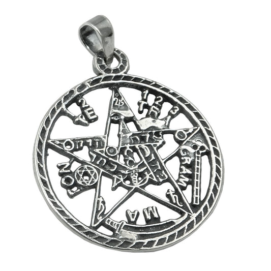 Pendant 21mm pentagram amulet blackened silver 925