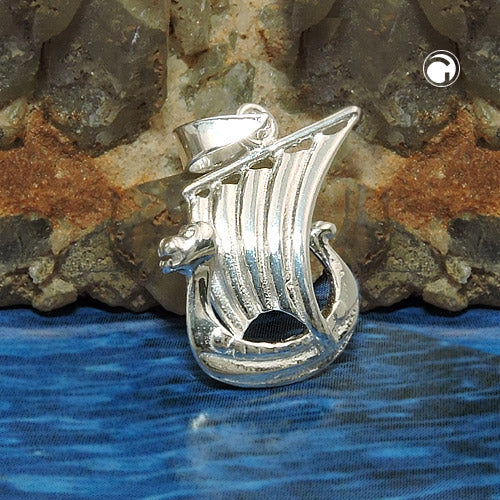 Pendant 17x11mm small Viking ship shiny silver 925