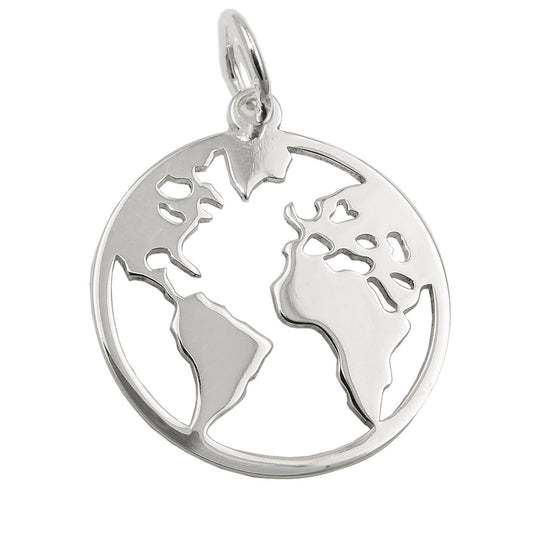 Pendant 16mm world atlas shiny silver 925