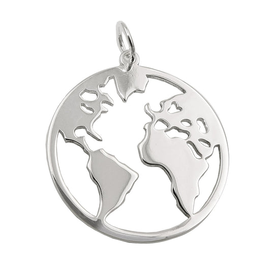 Pendant 20mm world atlas shiny silver 925