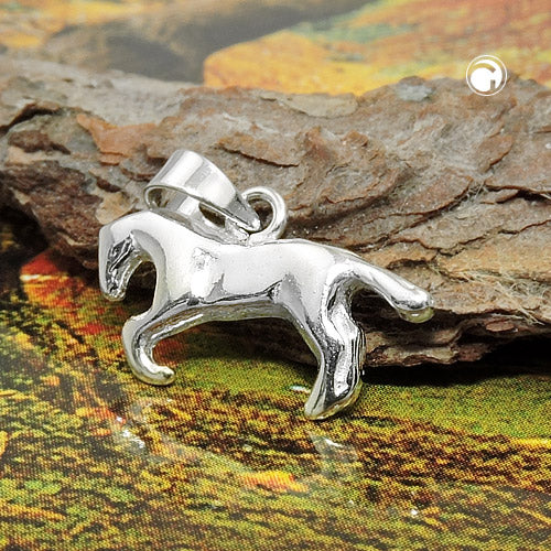 Pendant 9x17mm horse small shiny silver 925