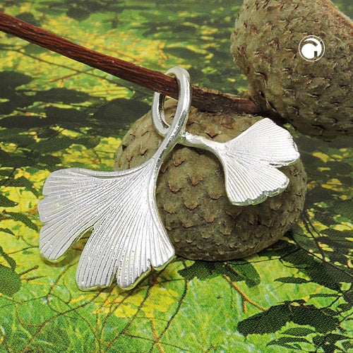 Pendant 18x27mm ginkgo leaf double silver 925