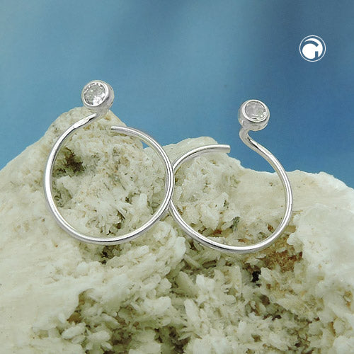 Stud earring 15mm ear spiral with zirconia silver 925