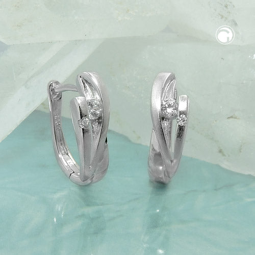 Creole 14x5mm folding hinge zirconia matt-shiny rhodium-plated silver 925