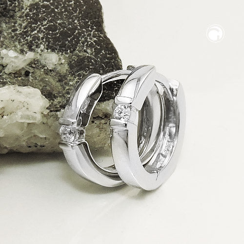 Creole 13x2mm folding hinge zirconia shiny rhodium-plated silver 925