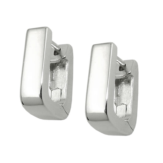 Hoop earrings 12x4mm folding hinge square shiny rhodium-plated silver 925