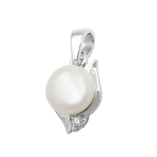 Pendant 11x7mm freshwater cultured pearl with zirconia rhodium-plated silver 925 silver 925