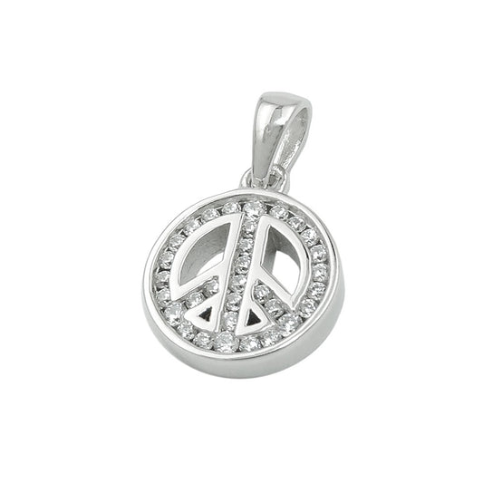 Pendant 14.5x12x3mm peace sign with zirconias rhodium-plated silver 925