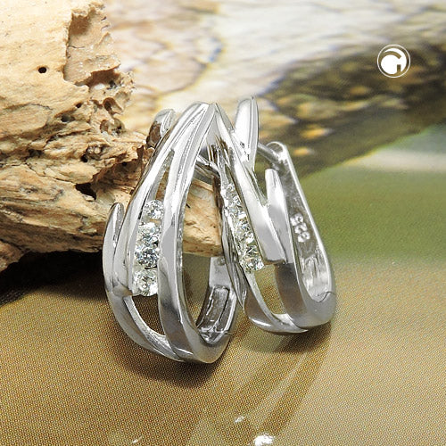 Creole 17x5mm folding hinge zirconia matt-shiny rhodium-plated silver 925