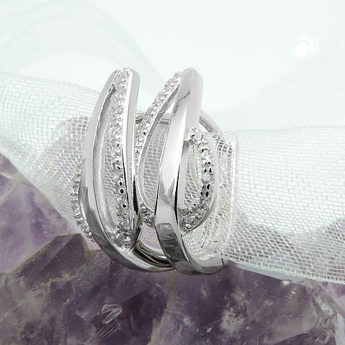 Creole 18x9mm folding hinge zirconia matt-shiny rhodium-plated silver 925