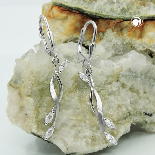Ear leverback earrings earrings 40x5mm zirconia matt-shiny rhodium-plated silver 925